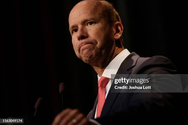 Democratic presidential candidate and former U.S. Rep. John Delaney speaks at the Iowa Federation Labor Convention on August 21, 2019 in Altoona,...