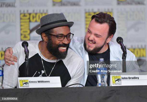 Cress Williams and John Bradley speak onstage during Entertainment Weekly: Brave Warriors at San Diego Convention Center on July 19, 2019 in San...