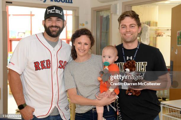 Mitch Moreland visits Maisie, Mom and Dad at Boston Children's Hospital August 21, 2019 in Boston, Massachusetts.