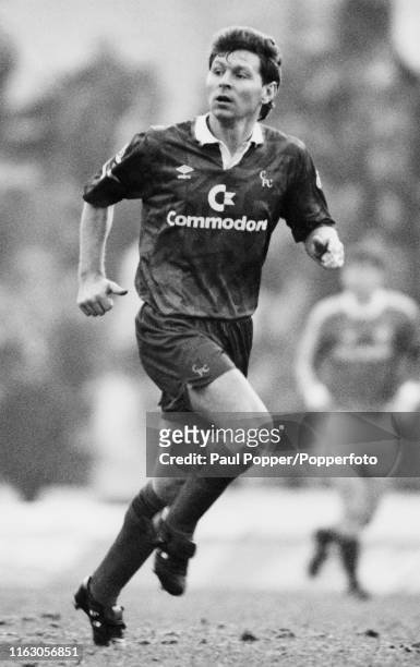 Clive Allen in action for Chelsea during their First Division match against Manchester United at Stamford Bridge in London, 15th December 1991....