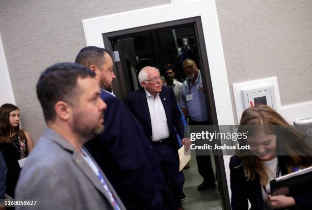 Democratic presidential candidate Sen. Bernie Sanders arrives at the Iowa Federation Labor Convention on August 21, 2019 in Altoona, Iowa. Candidates...