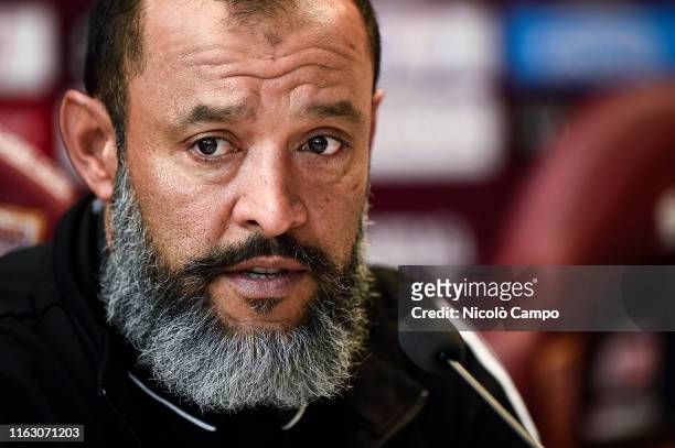 Nuno Espirito Santo, head coach of Wolverhampton Wanderers FC, speaks during a press conference on the eve of the UEFA Europa League playoff round...