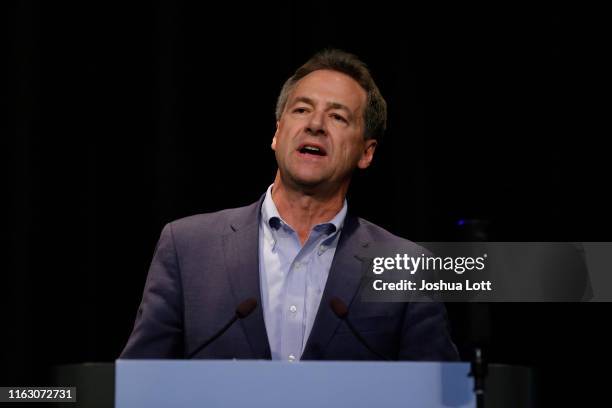 Presidential candidate, Governor of Montana, Steve Bullock speaks at the Iowa Federation Labor Convention on August 21, 2019 in Altoona, Iowa....
