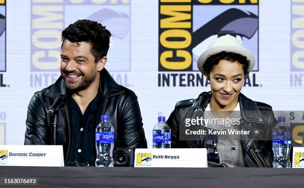Dominic Cooper and Ruth Negga speak at the "Preacher" Panel during 2019 Comic-Con International at San Diego Convention Center on July 19, 2019 in...