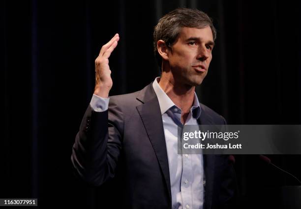 Democratic presidential candidate and former Rep. For Texas Beto O'Rourke speaks at the Iowa Federation Labor Convention on August 21, 2019 in...