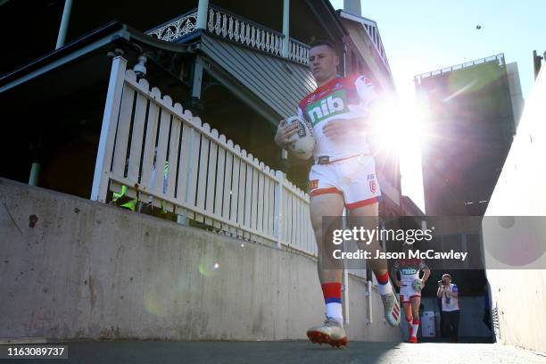 Shaun Kenny-Dowall of the Knights takes to the field to warm up prior to the round 18 NRL match between the Sydney Roosters and the Newcastle Knights...