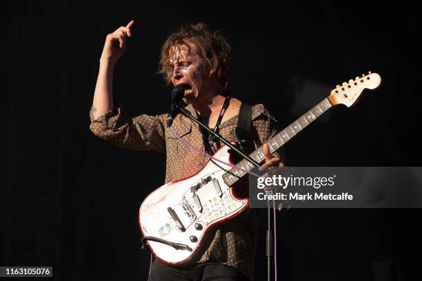 Nick Allbrook of Pond performs on the Amphitheatre stage during Splendour In The Grass 2019 on July 20, 2019 in Byron Bay, Australia.