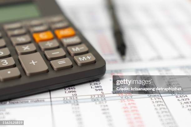 accounting,account,calculator and pen - bank statement stock-fotos und bilder