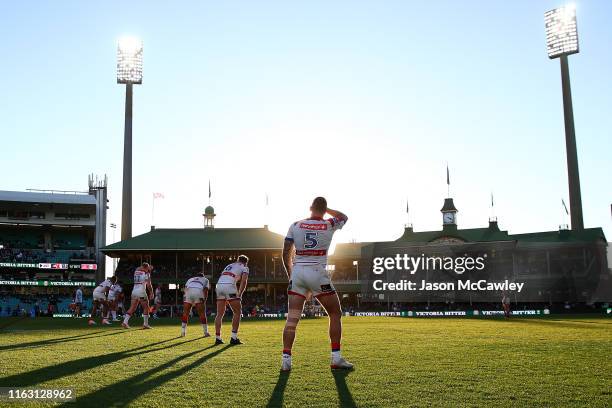 Shaun Kenny-Dowall of the Knights looks on during the round 18 NRL match between the Sydney Roosters and the Newcastle Knights at Sydney Cricket...