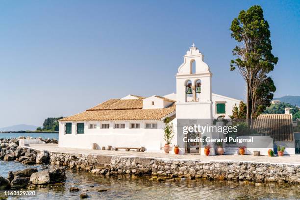 vlacherna monastery in corfu (greece) - vlacherna monastery stock pictures, royalty-free photos & images