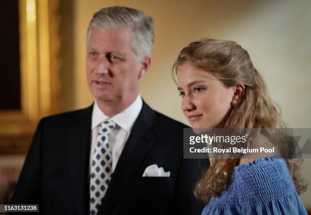 King Philippe of Belgium and Princess Elisabeth visit the King’s office for the recordings of his speech for the 21st of July at the Royal Palace on...