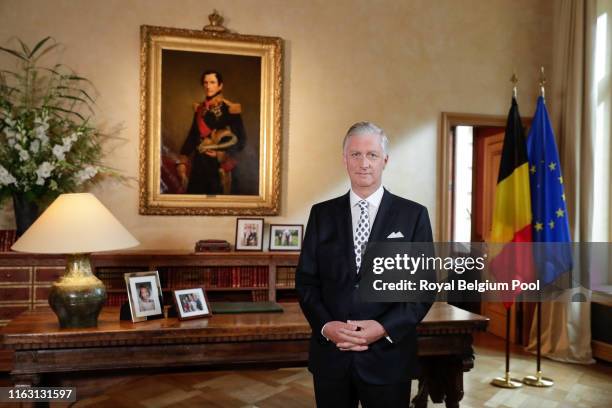 King Philippe of Belgium delivers a speech for Belgium's National Day, at the Royal Palace on 15 July, 2019 in Brussels, Belgium.The Belgian National...