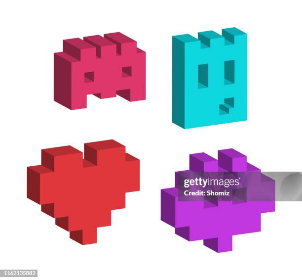 pixel icon set - virtual games icons stock illustrations