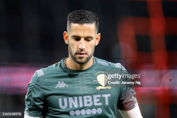 Goalkeeper Kiko Casilla of Leeds United warms up prior to the match between the Western Sydney Wanderers and Leeds United at Bankwest Stadium on July...