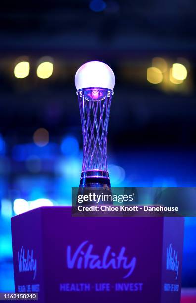 The Vitality Netball World Cup Trophy on display at M&S Bank Arena on July 20, 2019 in Liverpool, England.