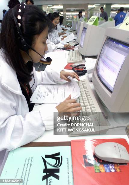 Thai officials at the National Y2K Command Center in Bangkok test the system after the center opened 29 December 1999. The center acts as the...