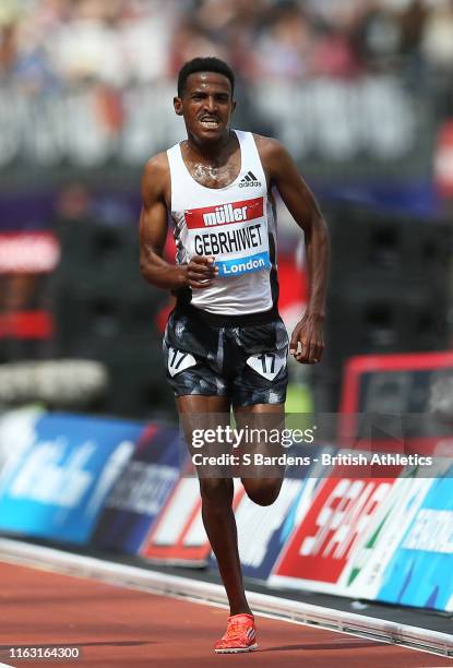 Hagos Gebrhiwet of Ethiopia competes in the Men's 5000m during Day One of the Muller Anniversary Games IAAF Diamond League event at the London...