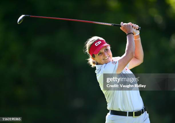 Lorie Kane of Canada hits her tee shot on the 8th hole during the first round of the CP Women's Open at Magna Golf Club on August 22, 2019 in Aurora,...