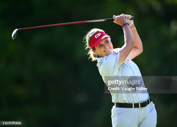 Lorie Kane of Canada hits her tee shot on the 8th hole during the first round of the CP Women's Open at Magna Golf Club on August 22, 2019 in Aurora,...