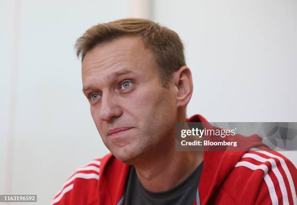 Alexey Navalny, Russian opposition leader, attends a hearing at the Simonovsky District Court in Moscow, Russia, on Thursday, Aug. 22, 2019. Navalny...