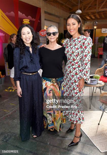 Angela Kang, Melissa McBride, and Eleanor Matsuura of 'The Walking Dead' attend the Pizza Hut Lounge at 2019 Comic-Con International: San Diego on...