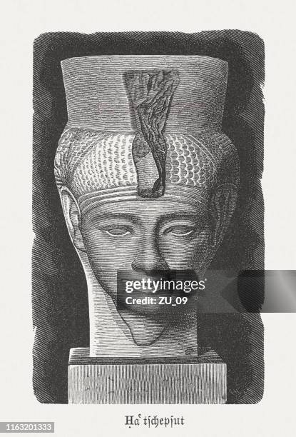 egytian queen hatshepsut (18th dynasty), wood engraving, published in 1879 - pharaoh stock illustrations