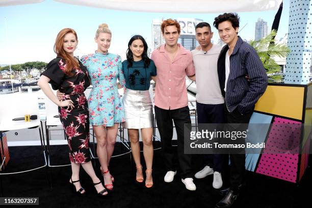 Madelaine Petsch, Lili Reinhart, Camila Mendes, KJ Apa, Tim Kash and Cole Sprouse attend the #IMDboat at San Diego Comic-Con 2019: Day Three at the...