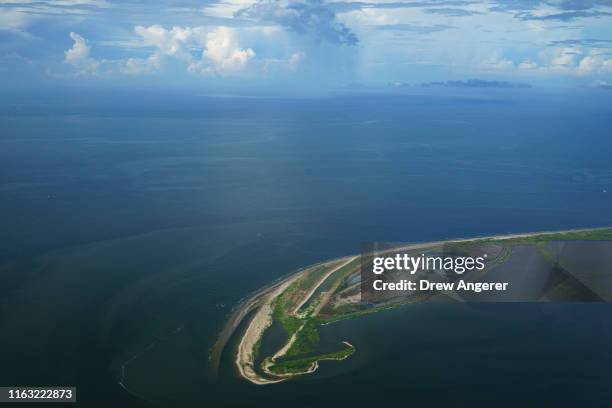 The Shell Island barrier island stands between the Gulf of Mexico and Bataria Bay on August 22, 2019 in Plaquemines Parish, Louisiana. The $80...