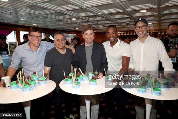 Anthony Russo, Joe Russo, Christopher Markus, Anthony Mackie and Stephen McFeely attend the #IMDboat at San Diego Comic-Con 2019: Day Three at the...
