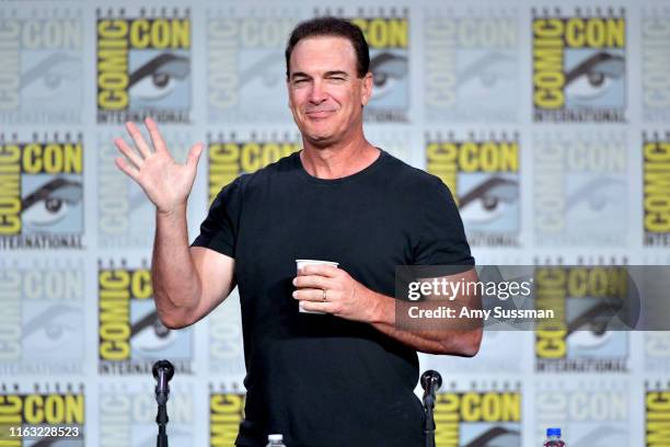 Patrick Warburton speaks at the "Family Guy" Panel during 2019 Comic-Con International at San Diego Convention Center on July 20, 2019 in San Diego,...