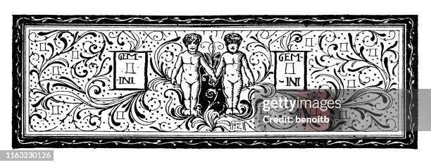 gemini zodiac banner - castor mythological character stock illustrations