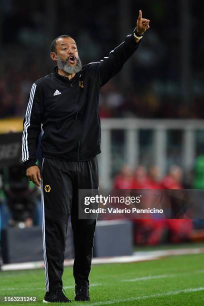 Wolverhampton Wanderers head coach Nuno Espirito Santo issues instructions to his players during the UEFA Europa League Playoffs 1st Leg match...