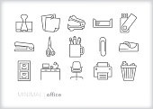 Office accessories line icon set