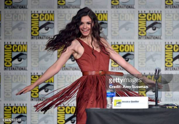 Nicole Maines speaks at the "Supergirl" Special Video Presentation and Q&A during 2019 Comic-Con International at San Diego Convention Center on July...