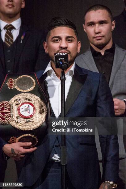 Bill Tompkins/Getty Images Abner Mares speaks to the Media during SHOWTIME SPORTS 2018 Boxing Announcements at Cipriani on Jnauary 24, 2018 in New...