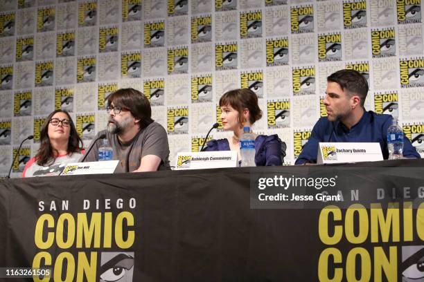 Jami O'Brien, Joe Hill, Ashleigh Cummings and Zachary Quinto attend the NOS4A2 Panel during Comic Con 2019 on July 20, 2019 in San Diego, California.