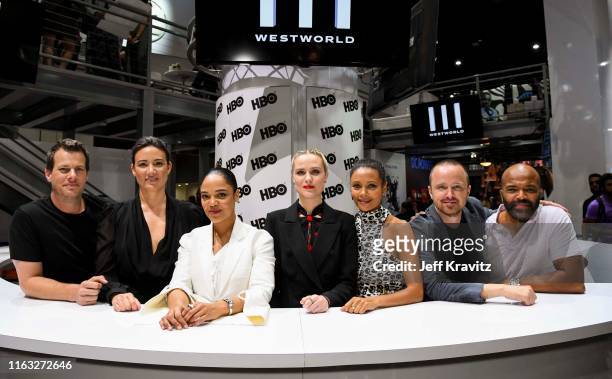 Jonathan Nolan, Lisa Joy, Tess Thompson, Evan Rachel Wood, Thandie Newton, Aaron Paul and Jeffrey Wright at “Westworld” Comic Con Autograph Signing...
