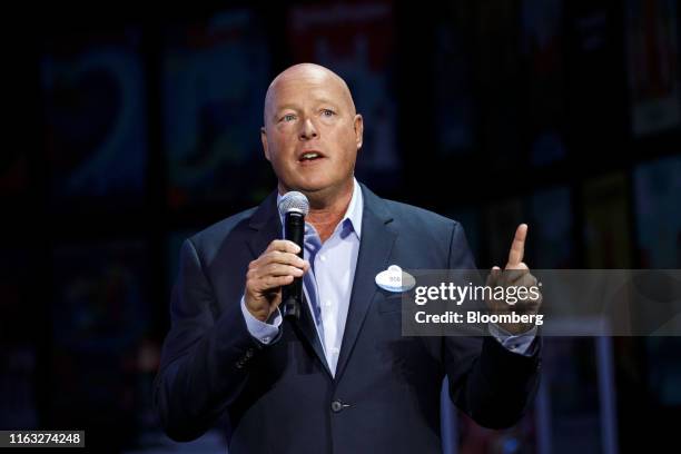 Bob Chapek, chairman of Walt Disney Parks and Experiences, speaks during a media preview of the D23 Expo 2019 in Anaheim, California, U.S., on...