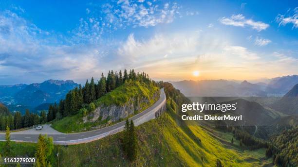 aerial panorama of rossfeld mountain panoramic road, berchtesgaden, germany - mountain road stock pictures, royalty-free photos & images