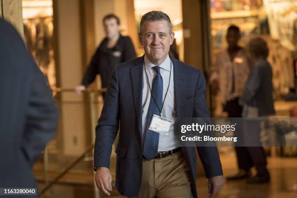 James Bullard, president and chief executive officer of Federal Reserve Bank of St. Louis, arrives for dinner during the Jackson Hole economic...