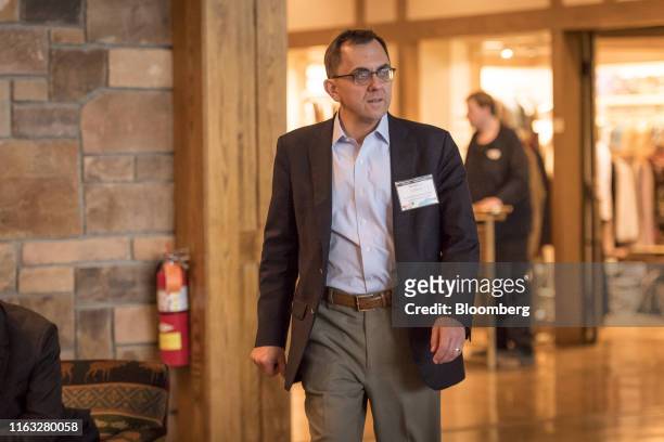 Andreas Lehnert, director of financial stability at board of governors of the Federal Reserve System, arrives for dinner during the Jackson Hole...