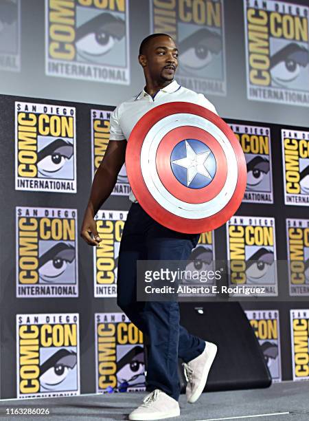 Anthony Mackie of Marvel Studios' 'The Falcon and The Winter Soldier' at the San Diego Comic-Con International 2019 Marvel Studios Panel in Hall H on...