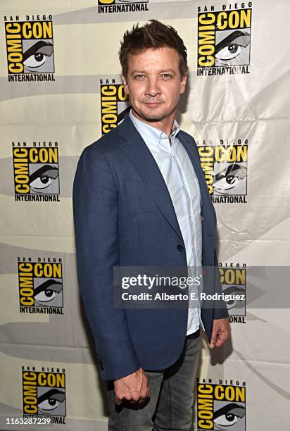 Jeremy Renner of Marvel Studios' 'Hawkeye' at the San Diego Comic-Con International 2019 Marvel Studios Panel in Hall H on July 20, 2019 in San...