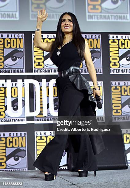 Salma Hayek of Marvel Studios' 'The Eternals' at the San Diego Comic-Con International 2019 Marvel Studios Panel in Hall H on July 20, 2019 in San...