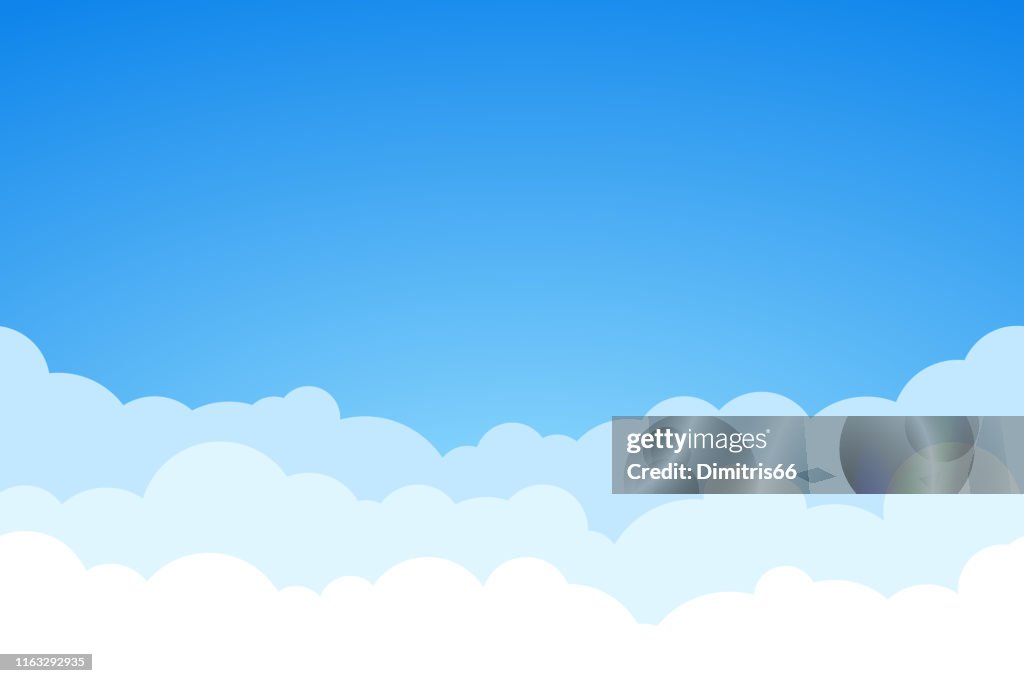 Cielo azul y nubes de fondo vectorial sin costuras.