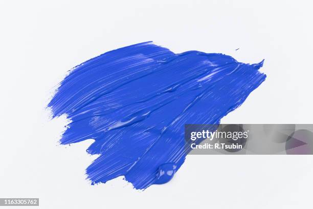 blue stroke of the paint brush on white paper sketch - dipinto in acrilico foto e immagini stock