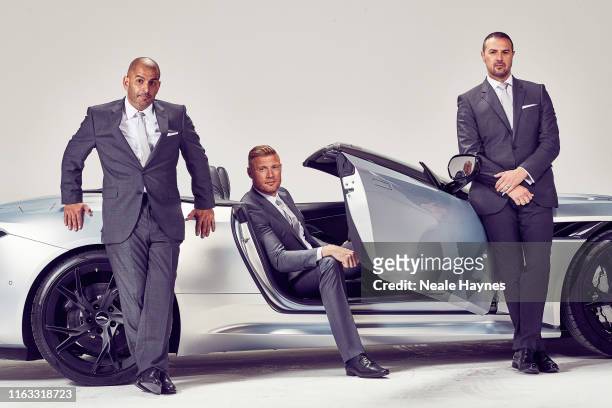 Top Gear presenters Chris Harris, Andrew Flintoff and Paddy McGuinness are photographed for the Daily Mail on May 20, 2019 in London, England.