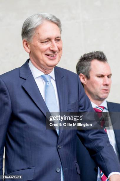 Chancellor of the Exchequer, Philip Hammond MP, leaves BBC Broadcasting House after his interview on The Andrew Marr Show on July 21st, 2019 in...