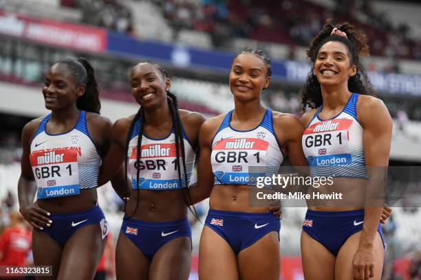 The Great Britain Women's 4x100m Relay team of Daryll Neita, Bianca Williams, Imani-Lara Lansiquot and Ashleigh Nelson after coming second in the...