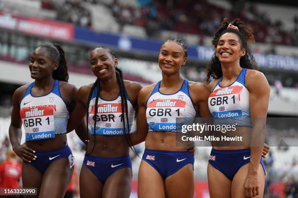 The Great Britain Women's 4x100m Relay team of Daryll Neita, Bianca Williams, Imani-Lara Lansiquot and Ashleigh Nelson after coming second in the...